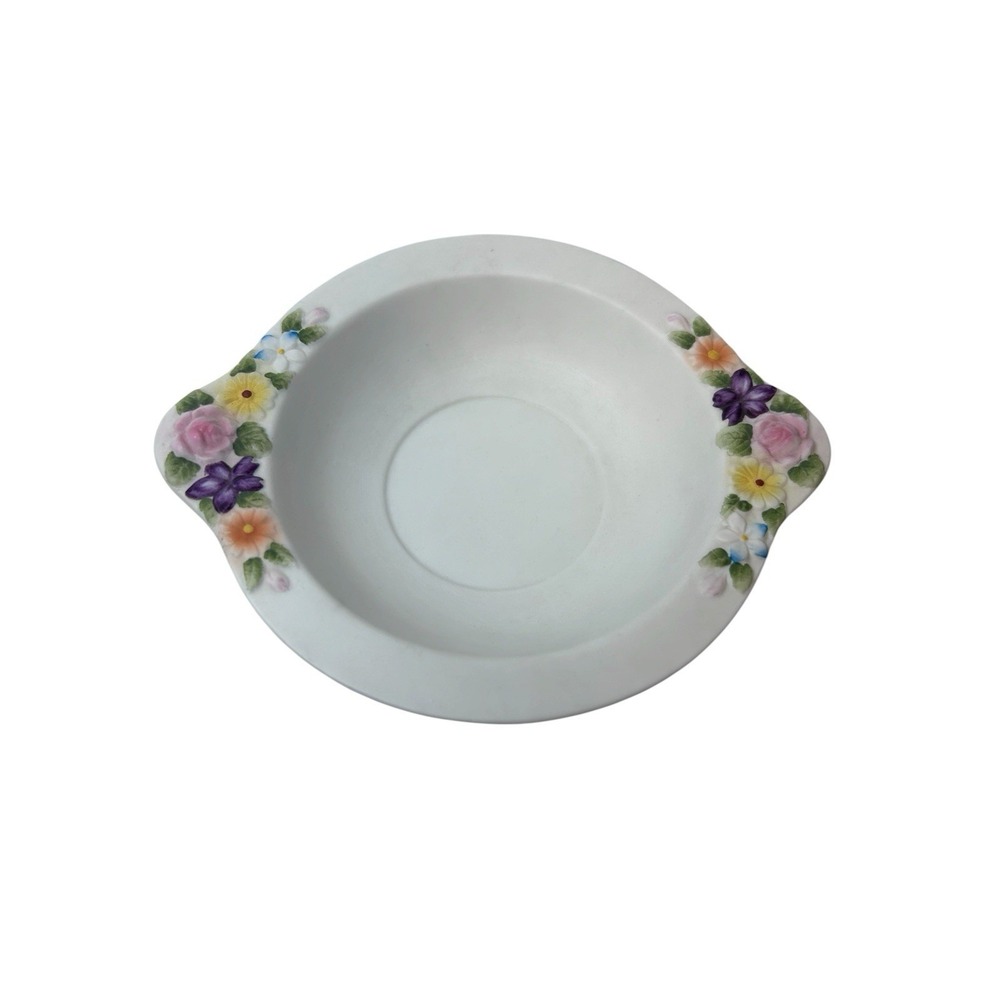 Lefton Candy Dish Japan Bisque Pastel Floral 6.5" Hand Painted Vintage